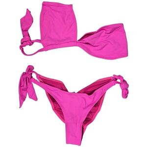 Fredericks of Hollywood Laguna Pink‎ Halter Tie Bikini Swimsuit Set Size L